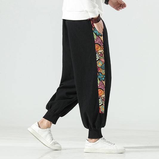 Pantalones Capri Estilo Tang Chino - Diseño Patchwork Holgado en Algodón y Cáñamo