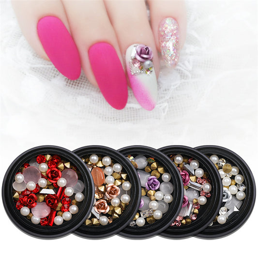Joyas de Uñas con Flores Metálicas, Efecto Ojo de Gato y Cristales Brillantes
