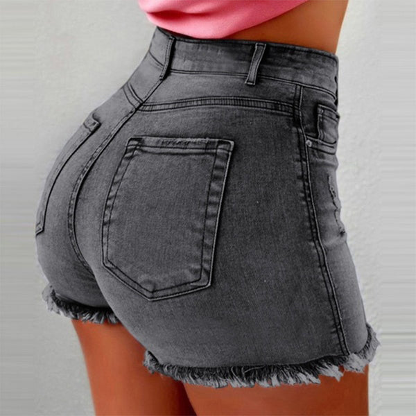 Shorts Denim Cintura Alta con Detalles Rotos para Mujer