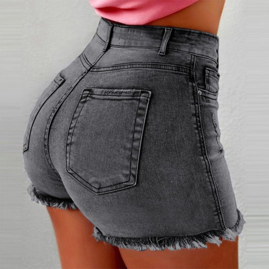 Shorts Denim Cintura Alta con Detalles Rotos para Mujer - Image 2