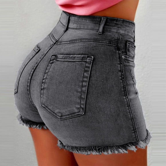 Shorts Denim Cintura Alta con Detalles Rotos para Mujer