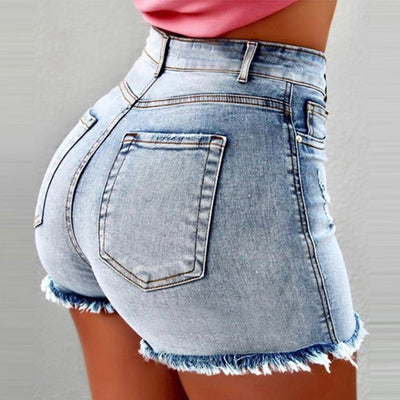 Shorts Denim Cintura Alta con Detalles Rotos para Mujer - Image 4