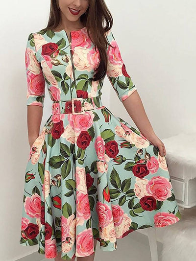Vestido Plisado Estampado de Manga Midi - Image 2