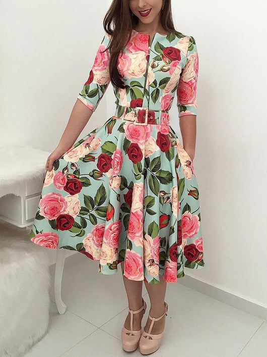Vestido Plisado Estampado de Manga Midi - Image 3