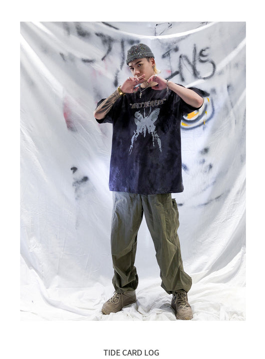 Camiseta Tie-dye Mariposa Unisex Hip-hop Oversize Parejas - Image 8