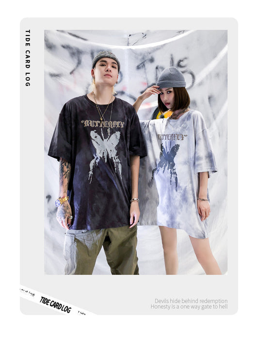 Camiseta Tie-dye Mariposa Unisex Hip-hop Oversize Parejas - Image 10