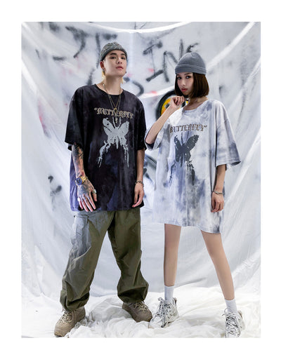 Camiseta Tie-dye Mariposa Unisex Hip-hop Oversize Parejas - Image 15