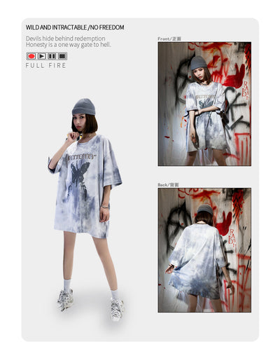 Camiseta Tie-dye Mariposa Unisex Hip-hop Oversize Parejas - Image 11