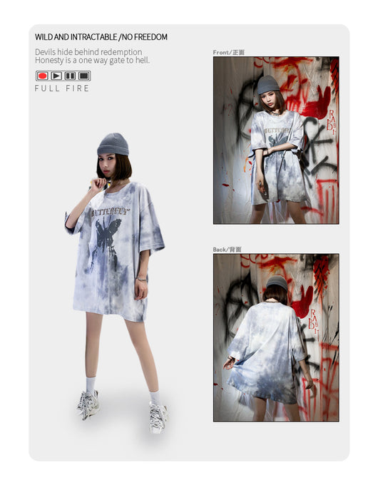 Camiseta Tie-dye Mariposa Unisex Hip-hop Oversize Parejas - Image 11