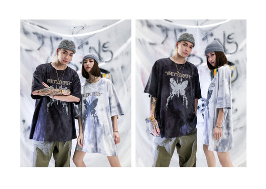Camiseta Tie-dye Mariposa Unisex Hip-hop Oversize Parejas - Image 12