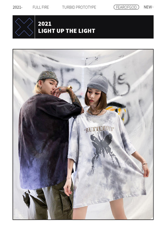Camiseta Tie-dye Mariposa Unisex Hip-hop Oversize Parejas - Image 13