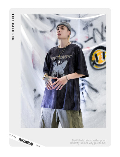Camiseta Tie-dye Mariposa Unisex Hip-hop Oversize Parejas - Image 17