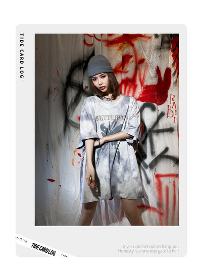 Camiseta Tie-dye Mariposa Unisex Hip-hop Oversize Parejas - Image 21