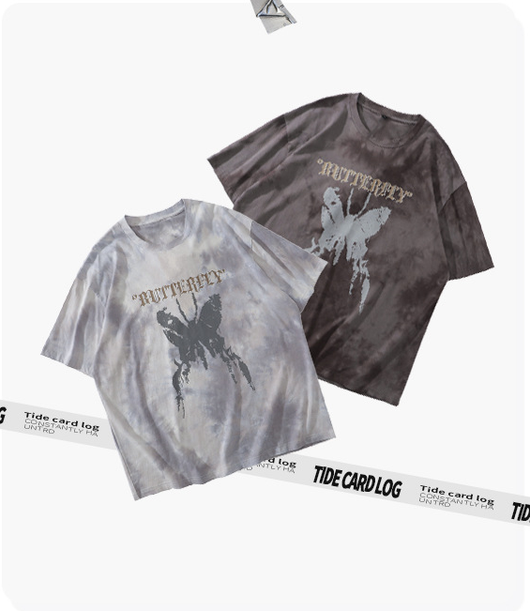 Camiseta Tie-dye Mariposa Unisex Hip-hop Oversize Parejas - Image 20