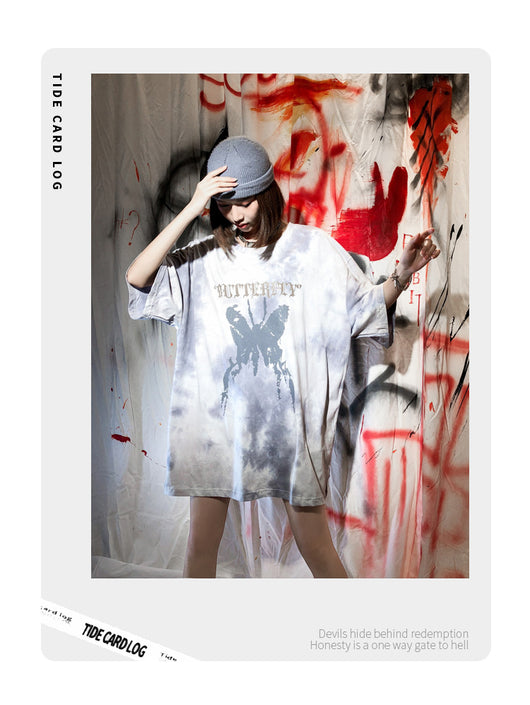 Camiseta Tie-dye Mariposa Unisex Hip-hop Oversize Parejas - Image 4