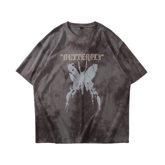 Camiseta Tie-dye Mariposa Unisex Hip-hop Oversize Parejas - Image 2