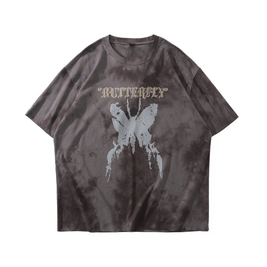 Camiseta Tie-dye Mariposa Unisex Hip-hop Oversize Parejas - Image 2
