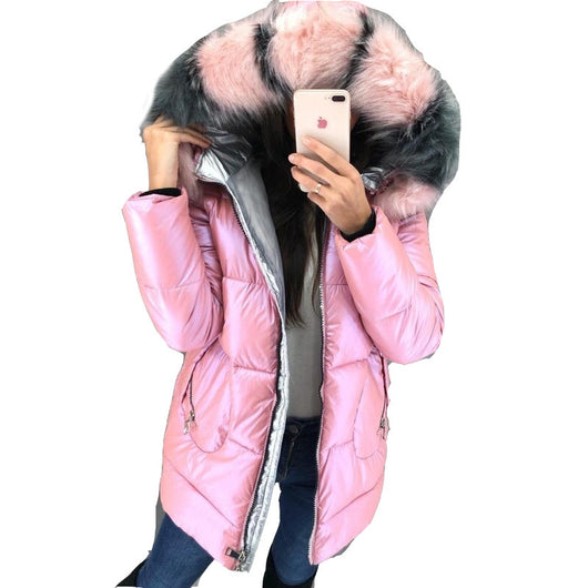 Abrigo Largo Brillante con Cuello de Pelaje para Mujer - Chaqueta Cálida - Image 12