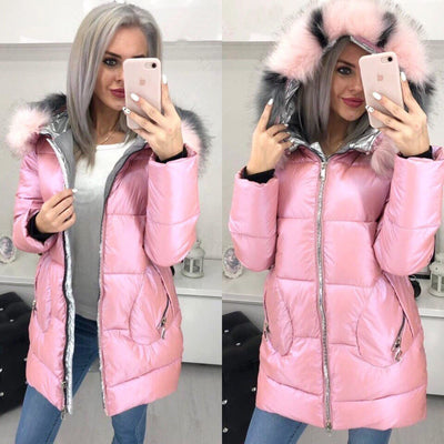 Abrigo Largo Brillante con Cuello de Pelaje para Mujer - Chaqueta Cálida - Image 11