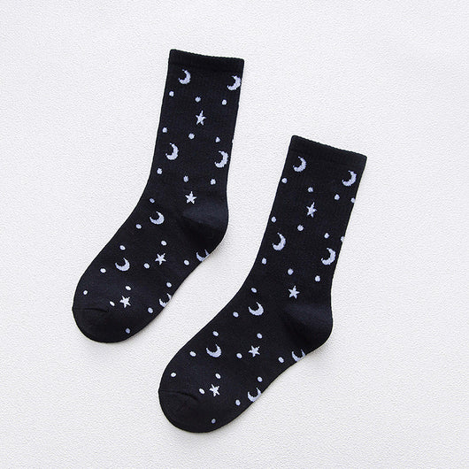 Calcetines Tubo de Algodón para Mujer con Estampado de Estrella y Luna - Image 6