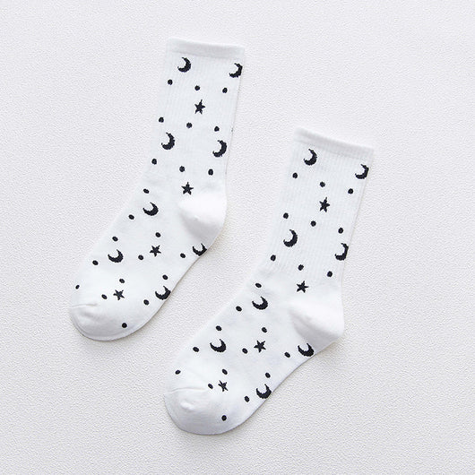 Calcetines Tubo de Algodón para Mujer con Estampado de Estrella y Luna - Image 5