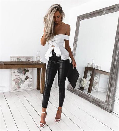 Pantalones de Cuero PU Elástico Ajustados para Mujer - Image 8