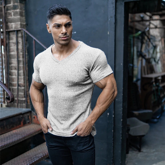 Suéter Cuello V Ajustado Elástico Transpirable para Hombre