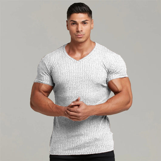 Suéter Cuello V Ajustado Elástico Transpirable para Hombre - Image 3