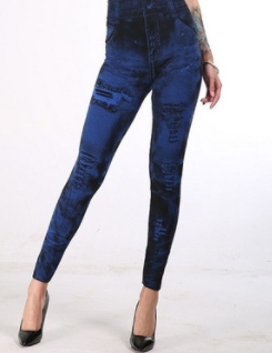 Leggings de Tela Vaquera Imitada con Corset sin Costuras y Rasgados Estilizados para Mujer
