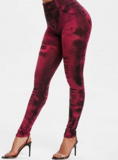 Leggings de Tela Vaquera Imitada con Corset sin Costuras y Rasgados Estilizados para Mujer - Image 3