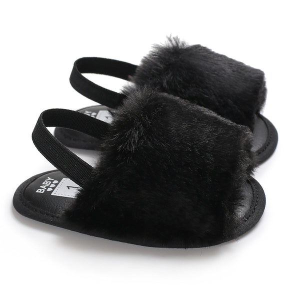 Zapatos de Andar Antideslizantes con Sandalias Peludas para Bebé Niña