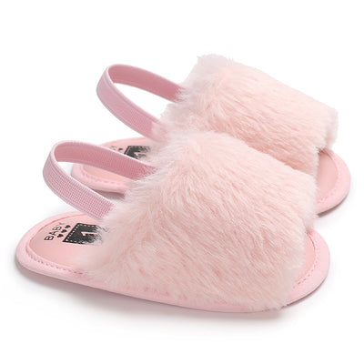 Zapatos de Andar Antideslizantes con Sandalias Peludas para Bebé Niña