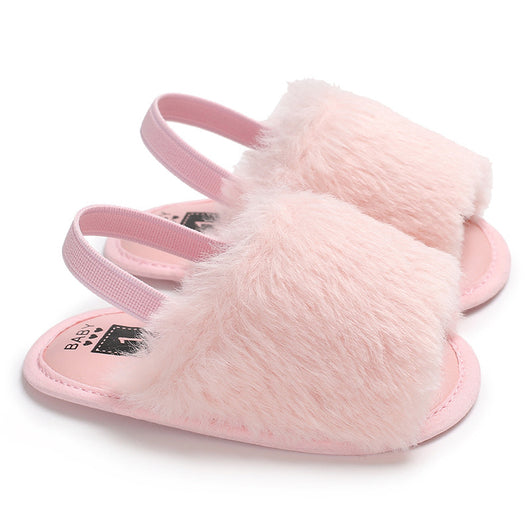 Zapatos de Andar Antideslizantes con Sandalias Peludas para Bebé Niña