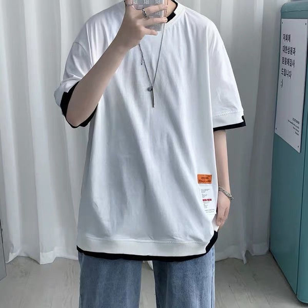 Camiseta Hombre Dos Texturas Manga Corta Suelta Ajuste Cómodo