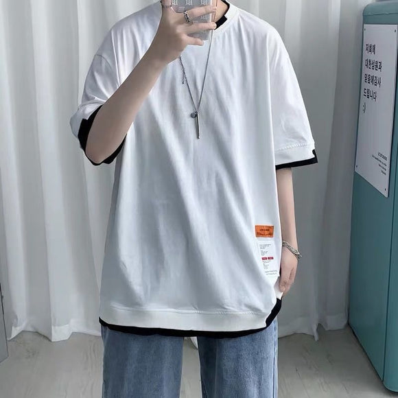 Camiseta Hombre Dos Texturas Manga Corta Suelta Ajuste Cómodo