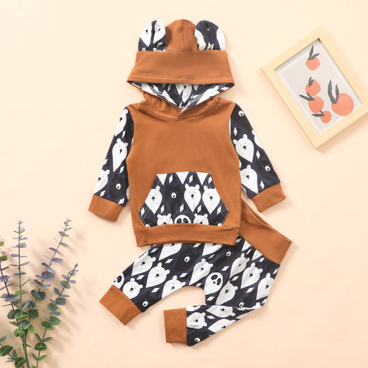 Pijama Enterizo con Capucha Estampado Cabeza de Oso - Bebé 0-2 Años Marrón