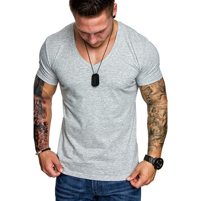 Playera Casual Deportiva Cuello V Talla Grande Hombre Color Sólido - Image 12