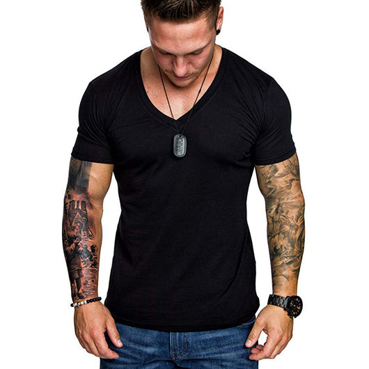 Playera Casual Deportiva Cuello V Talla Grande Hombre Color Sólido - Image 9