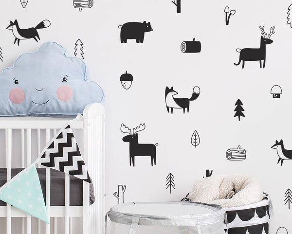 Viniles Decorativos Bosque Nórdico con Animales Silvestres para Habitación Infantil