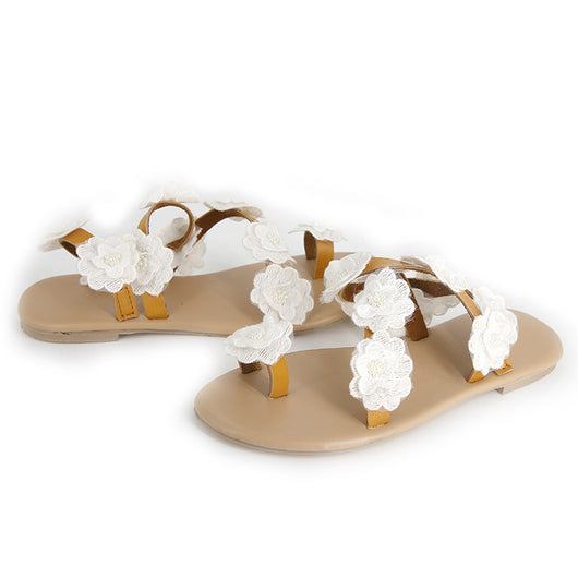 Sandalias Planas de Moda con Flores PU - Tallas Grandes para Mujer - Image 3