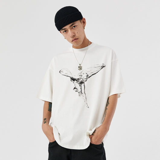Camiseta Manga Corta con Estatuilla Dorada e Impresión de Ángel - Image 10