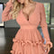 Vestido Elegante Escote Profundo con Encaje y Manga Larga