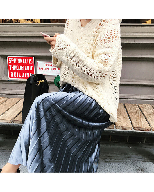 Falda Plisada de Terciopelo Metalizado - Media Cadera Elegante para Mujer - Image 27
