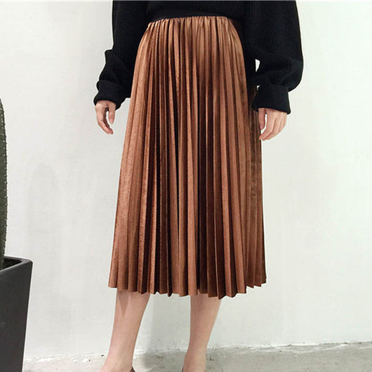 Falda Plisada de Terciopelo Metalizado - Media Cadera Elegante para Mujer - Image 3