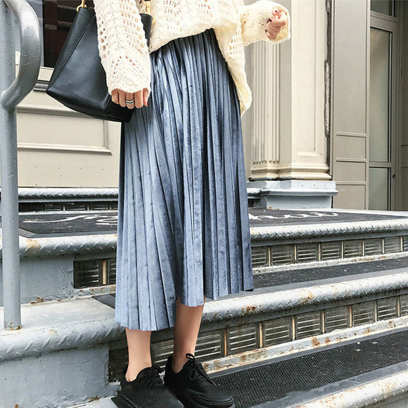 Falda Plisada de Terciopelo Metalizado - Media Cadera Elegante para Mujer
