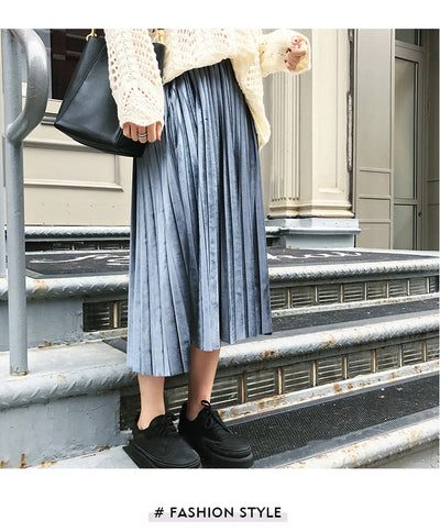Falda Plisada de Terciopelo Metalizado - Media Cadera Elegante para Mujer - Image 11