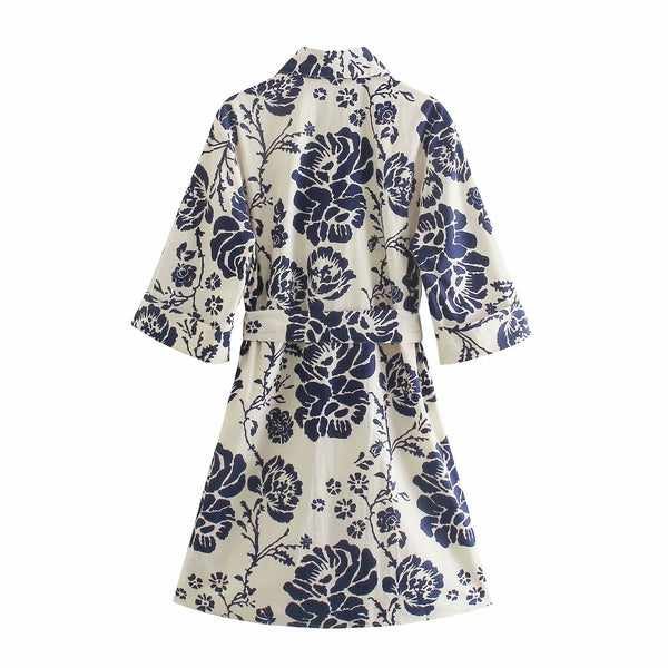 Vestido Estampado con Cinturón Estilo Europeo - Colección Verano