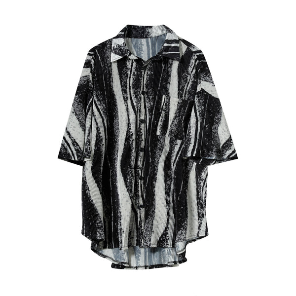 Camisa Tie-Dye Coreana con Drapeado Ondulado - Estilo Relajado para Hombre