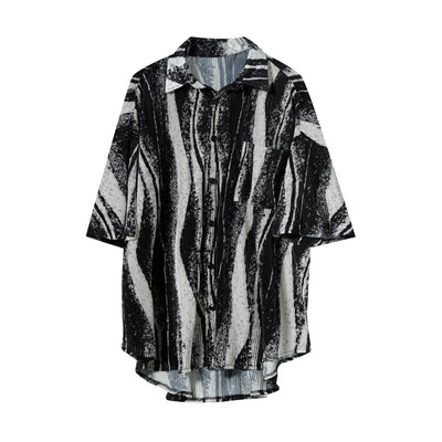 Camisa Tie-Dye Coreana con Drapeado Ondulado - Estilo Relajado para Hombre - Image 2