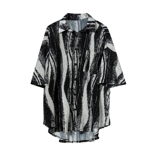 Camisa Tie-Dye Coreana con Drapeado Ondulado - Estilo Relajado para Hombre - Image 2